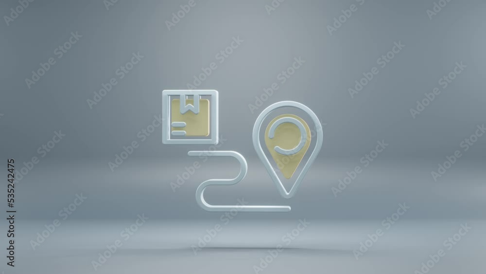 Poster beautiful abstract delivery location tracking yellow light symbol icons on a blue background. 3d ren