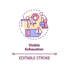 Visible exhaustion concept icon. Employee fatigue. Noticeable tiredness. Burnout abstract idea thin line illustration. Isolated outline drawing. Editable stroke. Arial, Myriad Pro-Bold fonts used