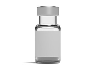 Frontal view of a labelled vial with a liquid. Blank label. Isolated. Transparent background for...