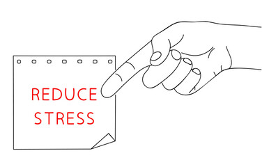 REDUCE STRESS. Message on paper of overcome negative emotion. Editable hand drawn contour. Sketch in minimalist style. Vector