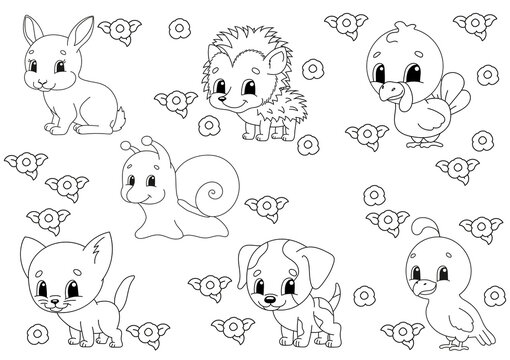 Coloring book page for kids. Animal theme. Cartoon style character. Vector illustration isolated on white background.