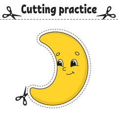 Cutting practice. Educational activity worksheet for kids and toddlers. Game for children. Vector illustration.