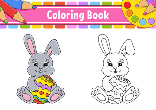 Coloring book for kids. cartoon character. Vector illustration. Black contour silhouette. Easter theme. Isolated on white background.