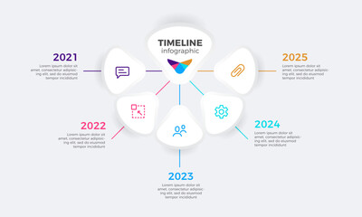 Fototapeta premium Five steps timeline infographics design template, Modern business timeline infographics design with icons
