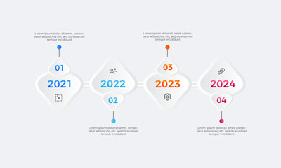 Modern timeline four steps infographics design, Timeline Infographic label design template with icon