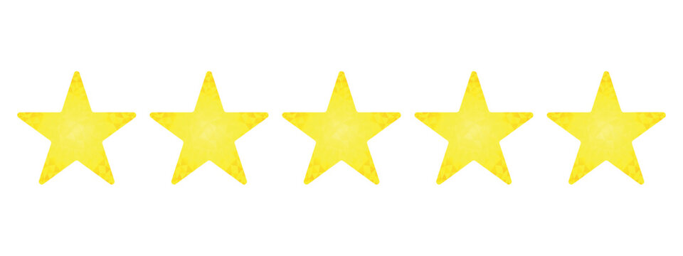 Stars yellow isolated on white background. Five Star Product Quality Rating vector icon. 5 stars symbol. Vector EPS 10. Rating for sites,  online stores, reviews.