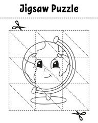 Jigsaw puzzle. Coloring page for kids. Back to school theme. Vector illustration.