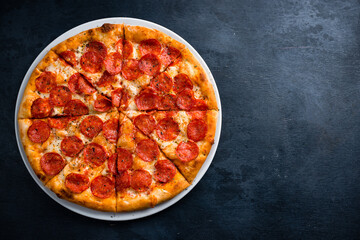 Traditional italian fresh baked pizza with copy space for design restaurant menu