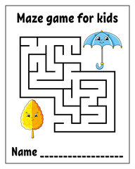 Square maze. Game for kids. Puzzle for children. Labyrinth conundrum. cartoon character. Isolated on white background. Vector illustration.