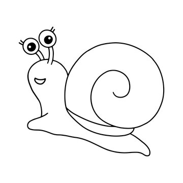 Cute snail. Coloring book page for kids. Cartoon style character. Vector illustration isolated on white background.