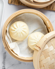 Japanese baozi in a bamboo steamer