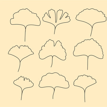 Simple not perfect black ginkgo biloba leaf silhouette. Illustration isolated on white. Hand drawing vector asia sign, symbol. Wabi sabi japanese style.