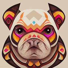 illustration vector of bulldog in tribal hand draw style, image for printing on shirt