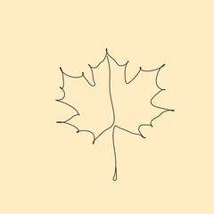 Continuous one line of edible maple in silhouette. Minimal style autumn leaves. Perfect for cards, party invitations, posters, stickers, clothing. Black abstract icon.