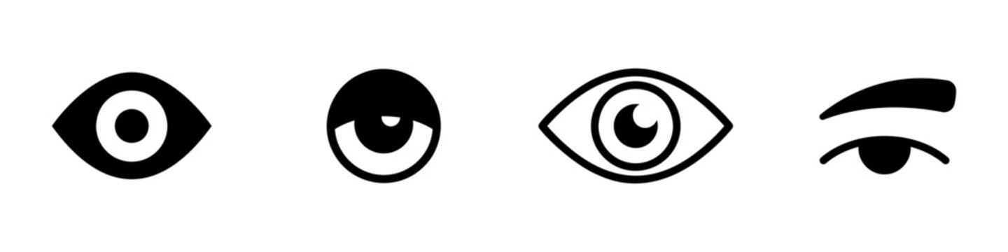 Conjunto de iconos de ojos de diferentes estilos. S&iacute;mbolo de la vista. Concepto de ver, observar, revisar. Visi&oacute;n. ilustraci&oacute;n vectorial