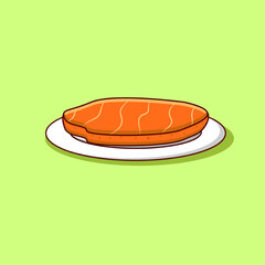 Fresh salmon on the white plate design illustration
