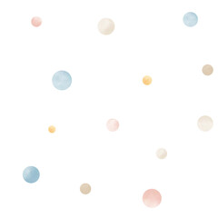 Confetti seamless Pattern. Watercolor background with party Glitter in cute pastel blue and pink colors. Geometrical ornament with circle dots. Hand drawn illustration on white isolated backdrop