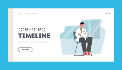 Lecture in Medical School Landing Page Template. Student Intern Male Character In Doctor Uniform Listening Seminar