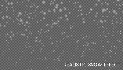 Realistic snow effect for Christmas card. Snowfall sky overlay. White flake spray falling background