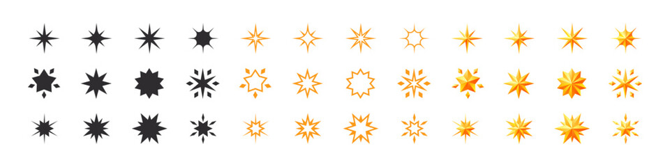Icon collection of stars. Different star shapes. Shine sparkle icon. Vector icons