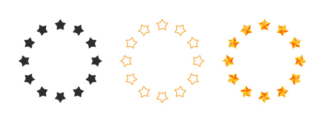 Stars circles. Different star shapes. Pointed stars. Shine sparkle icon. Vector icons