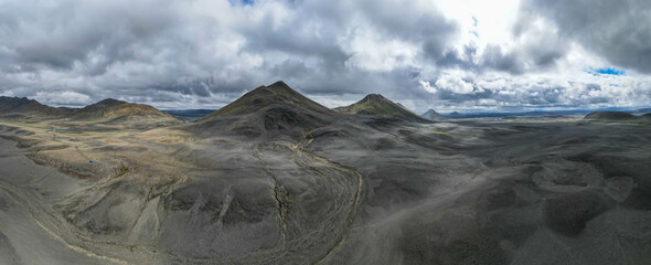 Drone view at the deserted landscape in Iceland
