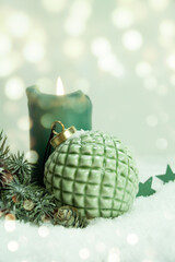 christmas decoration with candle - xmas greeting card