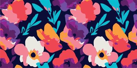 Colorful plant vector pattern. Floral leaf summer plant. Abstract texture. Watercolor graphic design. Botanical nature ornament. Drawing blossom. Modern exotic print. Vector illustration. Digital art.