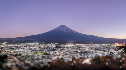 View of Mount Fuji from the viewpoint of Chureito Pagoda.Chureito Pagoda was built on the mountainside of Fujiyoshida City as a peace memorial