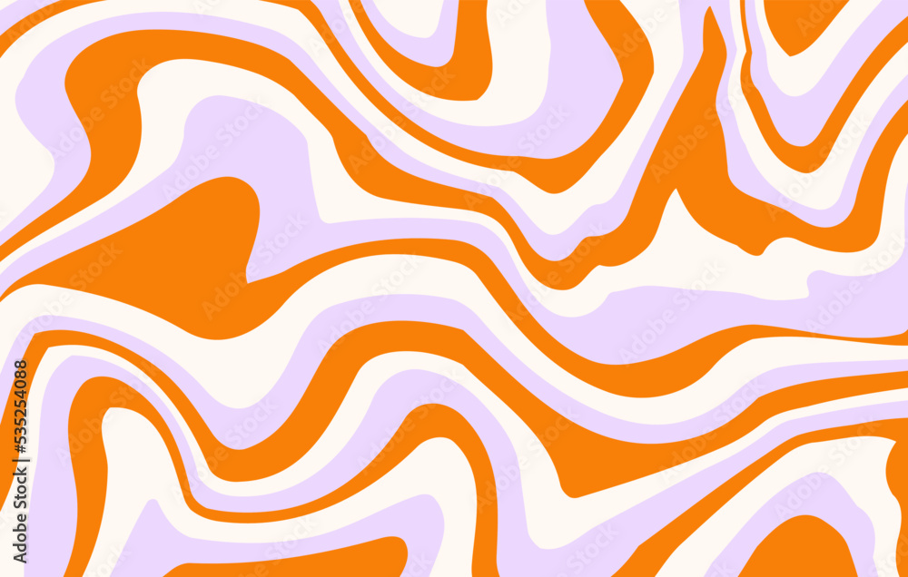 Poster Abstract horizontal groovy background with colorful distorted waves. Trendy vector illustration in style retro 60s, 70s