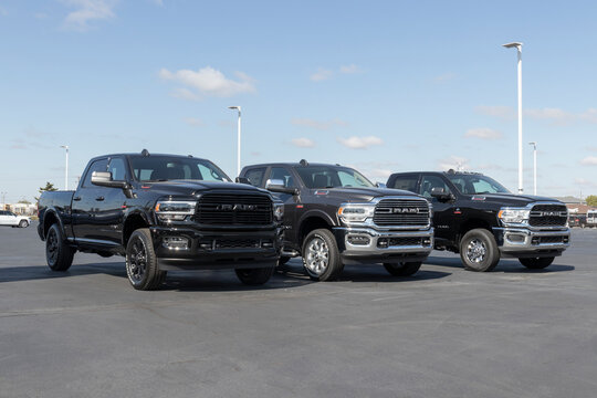 Ram 2500 display at a Stellantis Ram dealership. Ram offers the 2500 in Regular, Crew and Mega cab models.