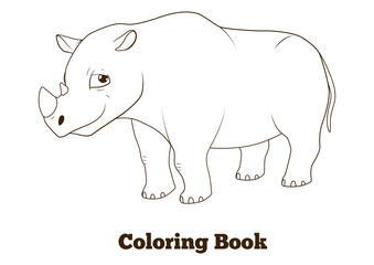 Coloring book rhino african animal cartoon PNG illustration with transparent background