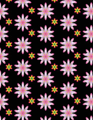 Fototapeta na wymiar seamless colorful flowers pattern background design vector solid black color