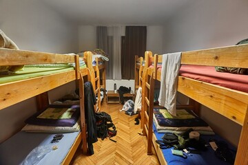 Messy dormitory room - obrazy, fototapety, plakaty