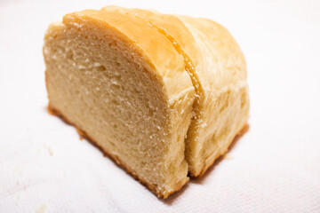 Homemade bread sliced. Blurred photo. Breakfast food. wheat protein