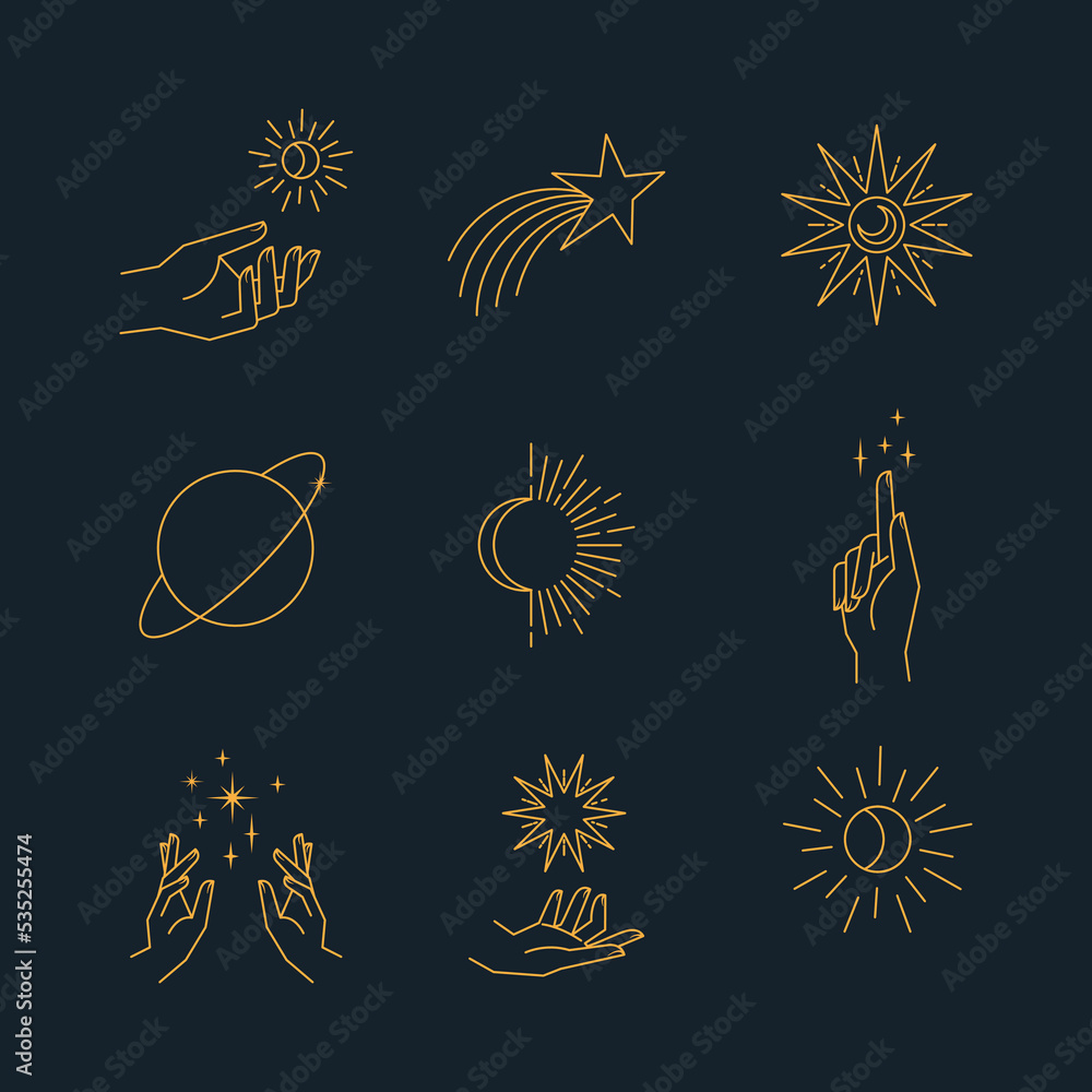 Canvas Prints aesthetic hands and cosmic and celestial elements. universal cosmos related icons. linear vector ill