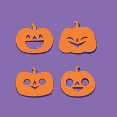 Set of Halloween carved pumpkins. Flat style, vector cute spooky design.