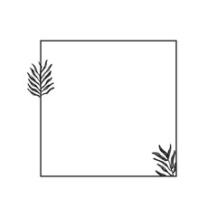 Square botanical frame element with leaves. Simple contour vector illustration.