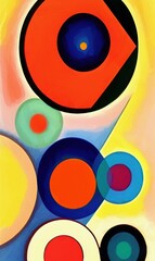 Circle in circles digiatl abstract wall art print, painting in abstractionism modern cubism and expressionism mixed style. Vibrant artwork background pattern for creaive design creation.