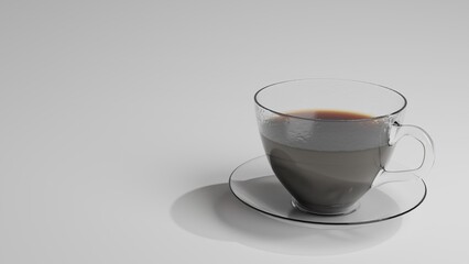 Glass coffee cup on white background. 3D render.