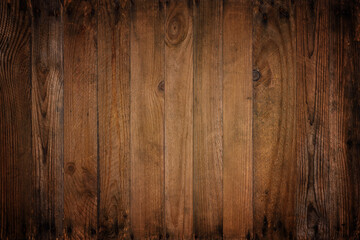 Fototapeta Dark wooden background of vintage vignette wood planks obraz