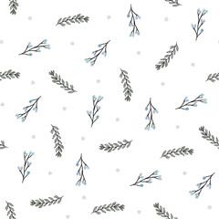  Digital waterolor. Elegant seamless pattern with flower branch. Scandinavian style background. Great for fabric,textile,wallpaper