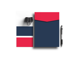 Elegant red a4 envelope with business card stationery set mockup