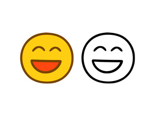 Happy face emoticon in doodle style isolated on white background