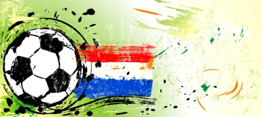 Gordijnen soccer or football illustration for the great soccer event with paint strokes and splashes, netherlands national colors © Kirsten Hinte