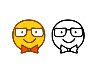 Funny gentleman emoticon in doodle style isolated on white background