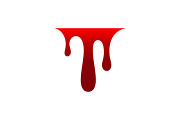 Blood drip cartoon. Halloween bloodstain isolated white background. Splatter stain. Horror drop flow. Red scare ink. Blot texture. Colorful splash. Stream bleeding. Flowing liquid Vector illustration