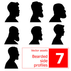 Bearded man side profile vector asset set