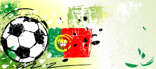 Foto op Plexiglas soccer or football illustration for the great soccer event with paint strokes and splashes, portugal national colors © Kirsten Hinte