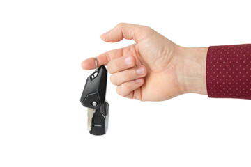 Hand with car key, isolated 